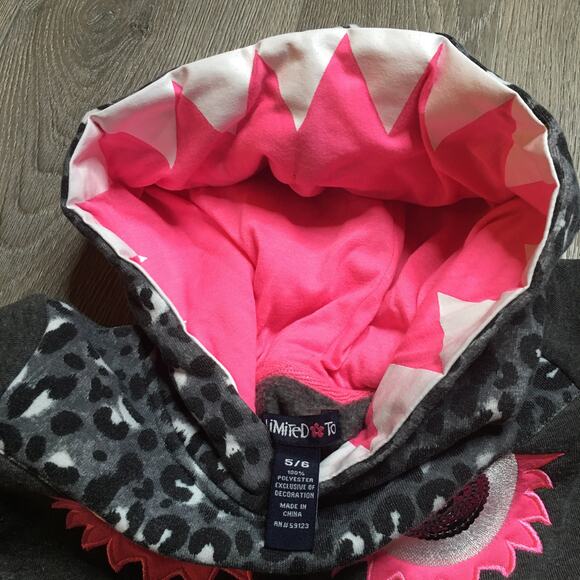 Limited To Girls Embellished Monster Hoodie Sweatshirt Gray Pink 5/6 - Picture 4 of 8